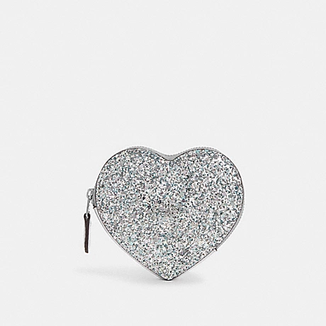 COACH HEART COIN CASE -SILVER/GLITTER