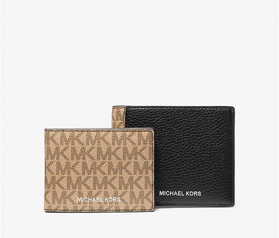 MICHAEL KORS  PEBBLED LEATHER AND LOGO BILLFOLD WALLET